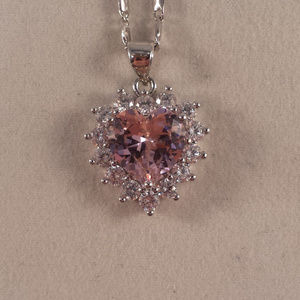Jewelry - 18K White Gold Heart Pink Topaz Zircon Necklace Jewelry - 18K White Gold Heart Pink Topaz Zircon Necklace
